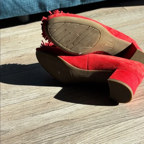 Anne Klein genuine calf, skin size 7 1/2 chunk heel pumps Red never worn - Picture 4 of 8